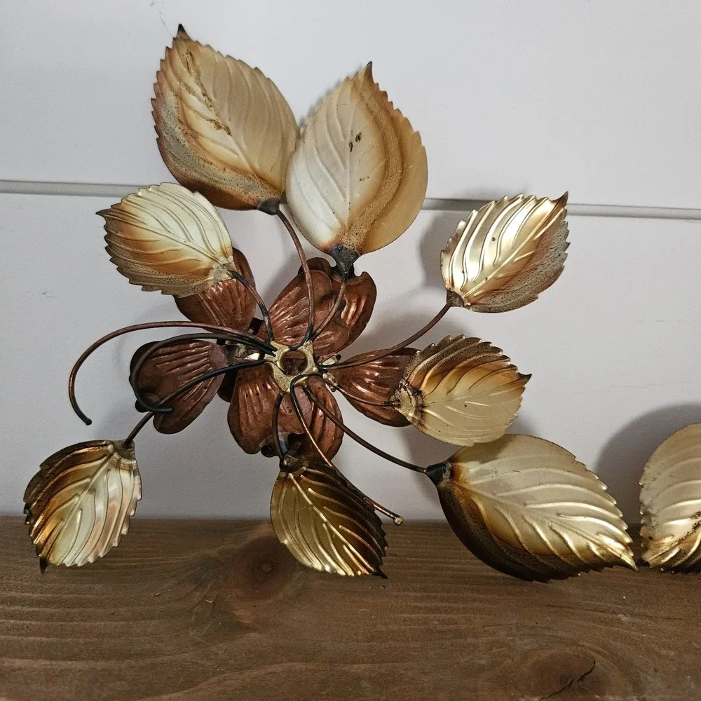 Vintage DOGWOOD Metal Brass and Copper Tone Flowers Wall‎ Art